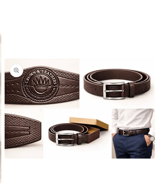 Crown & Leathers Premium Leather Combo – Classic Watch, Textured Belt