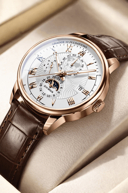 Crown & Leathers – Regal Leather - Strap Watch (Brown & Gold) - Crown & Leathers