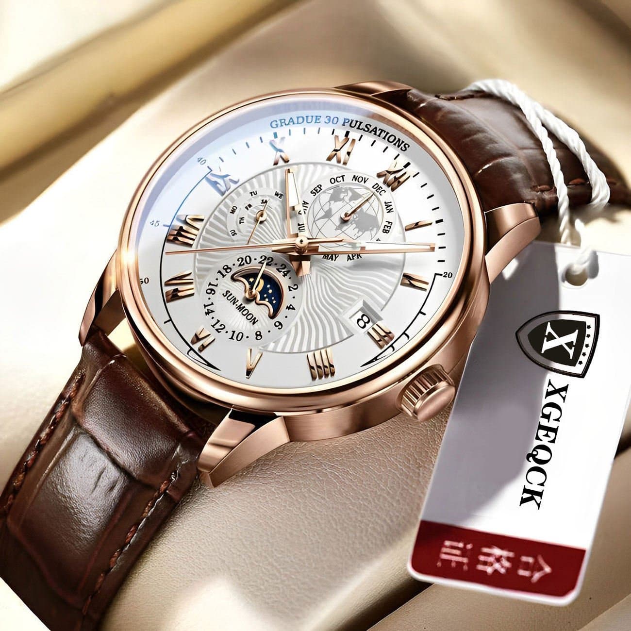 Brown & Gold Leather Strap Watch thumbnail 3