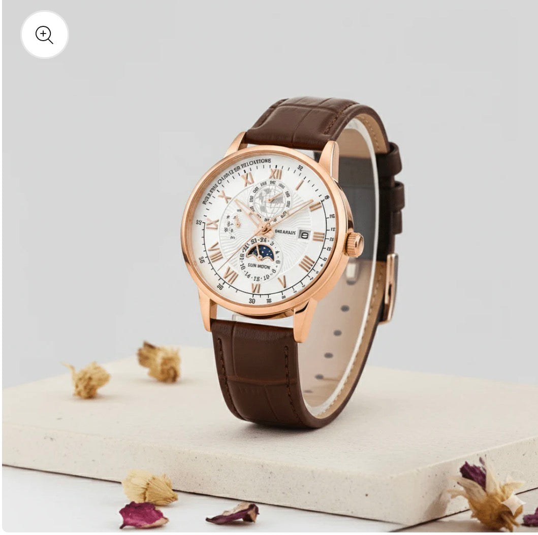 Crown & Leathers Premium Leather Combo – Classic Watch, Textured Belt