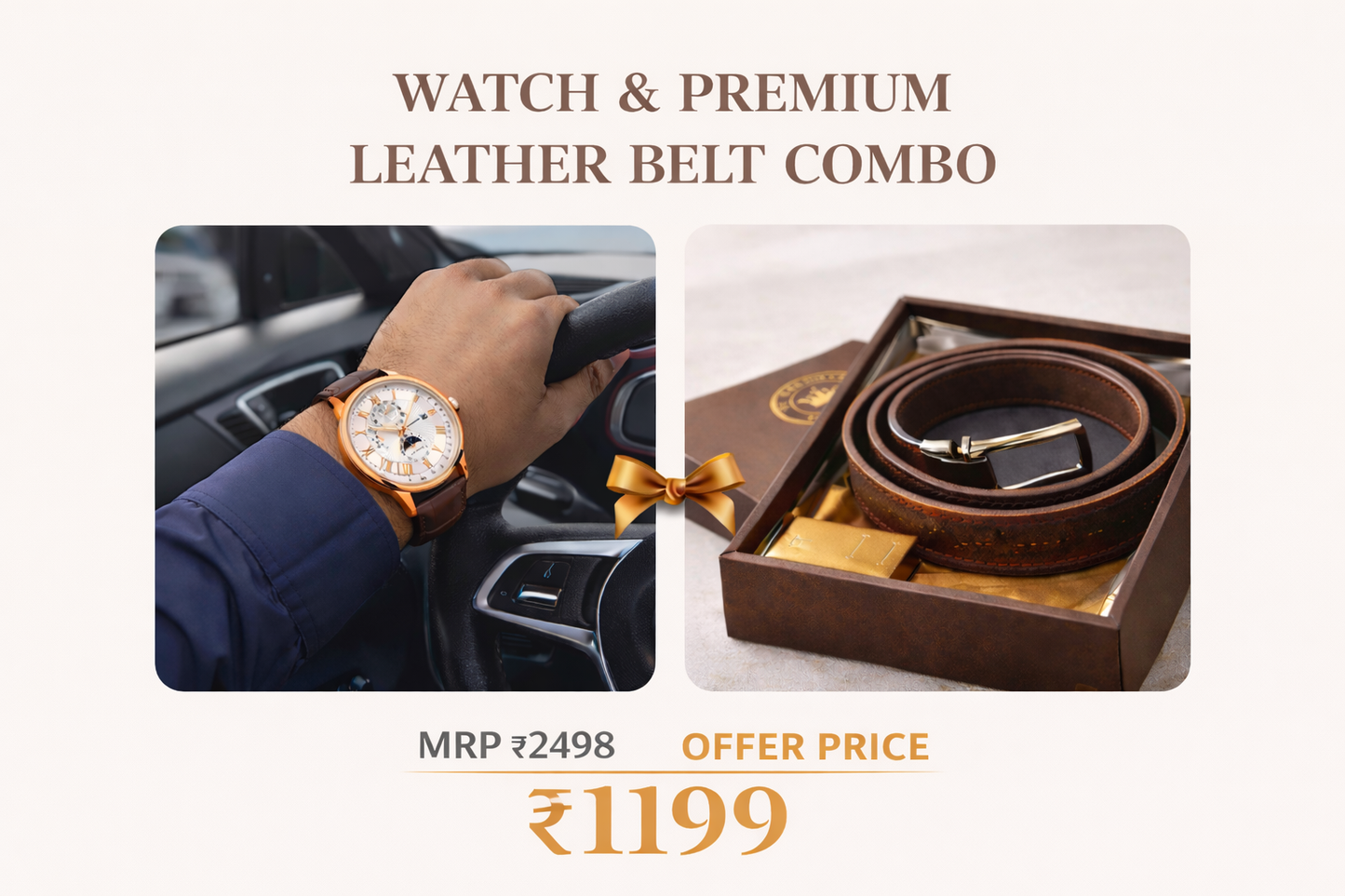 Crown & Leathers Premium Leather Combo – Classic Watch, Textured Belt