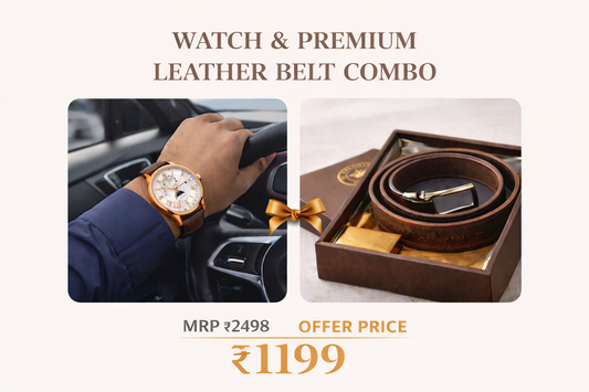 Crown & Leathers Premium Leather Combo – Classic Watch, Textured Belt