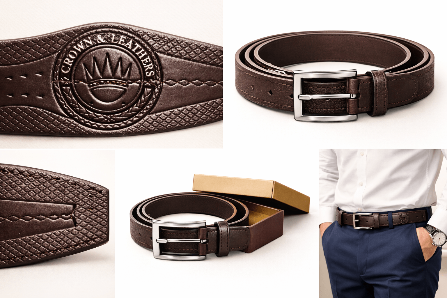 Crown & Leathers Premium Textured Leather Belt for Men | Classic Pin Buckle | Gift Box Included - Crown & Leathers