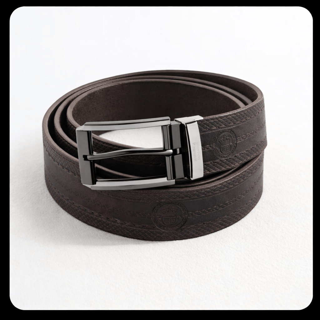 Crown & Leathers Premium Textured Leather Belt for Men | Classic Pin Buckle | Gift Box Included - Crown & Leathers