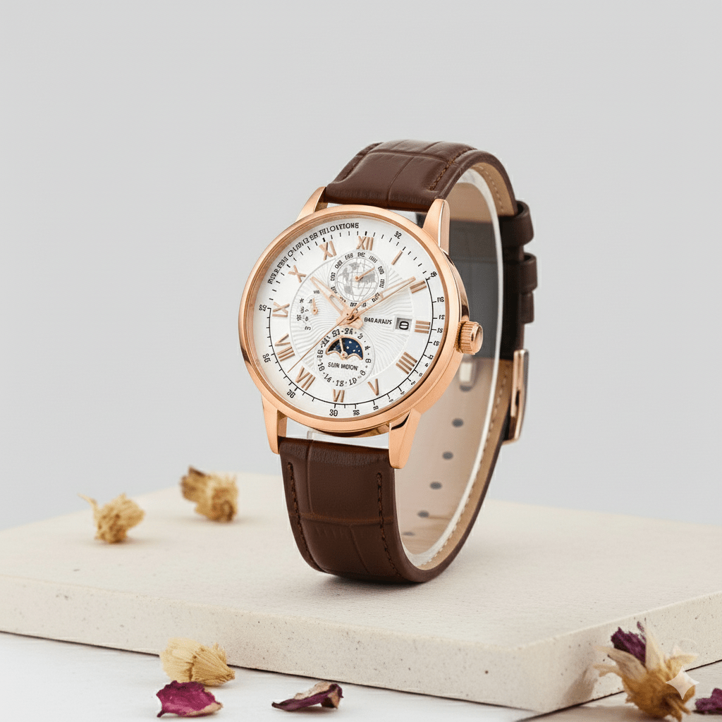 Crown & Leathers – Regal Leather - Strap Watch (Brown & Gold) - Crown & Leathers