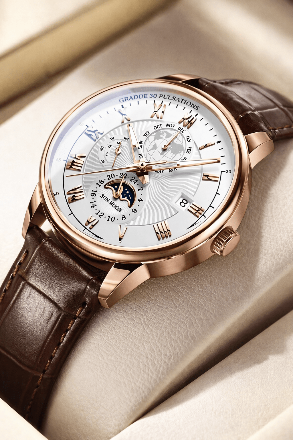 Crown & Leathers – Regal Leather - Strap Watch (Brown & Gold) - Crown & Leathers