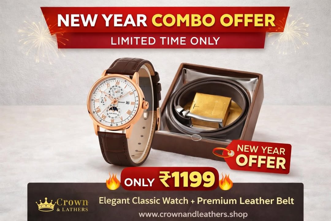 Crown & Leathers Premium Leather Combo – Classic Watch, Textured Belt